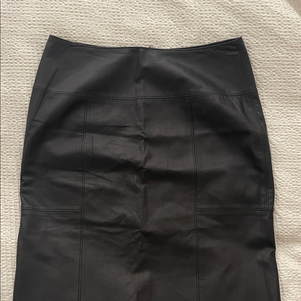 ANNE KLEIN Black Leather Pencil Skirt